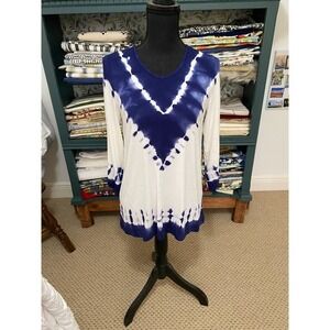 Chicos Zenergy Tie Dye Tunic Top V-Neck Navy/White Sz‎ 0